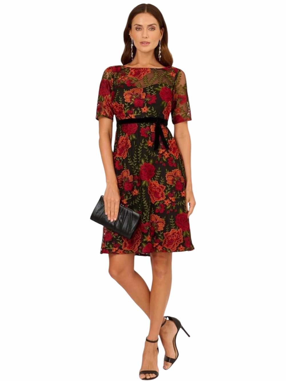 Adrianna Papell Floral Embroidered Cocktail Dress